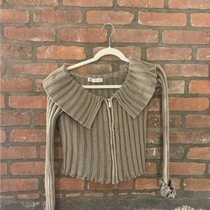 Zara Taupe Ribbed Cardigan